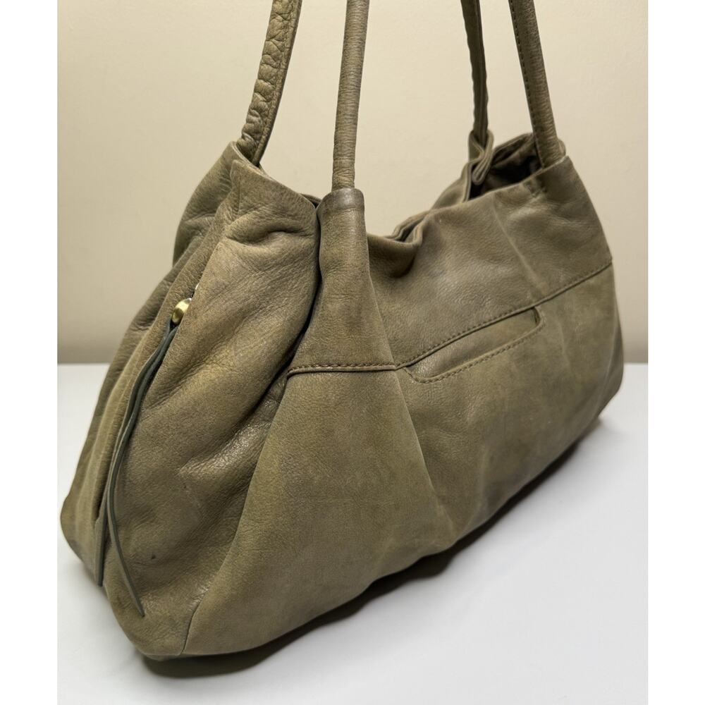 HOBO Bag Satchel Metallic Sage Green Leather Dual Handle Magnet Close Lined Bag - Picture 5 of 11